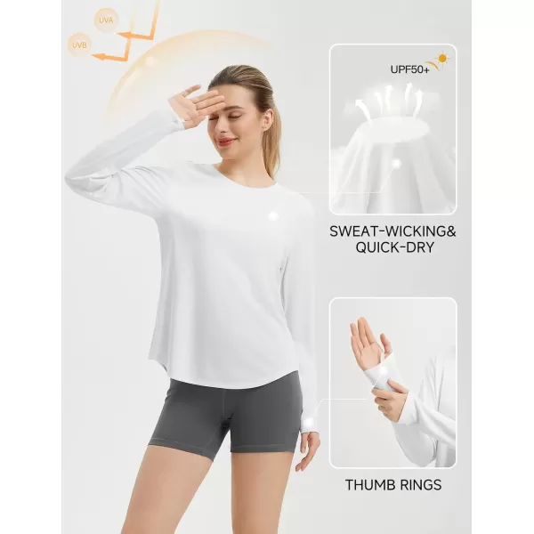 imageBALEAF Womens Long Sleeve Workout Shirts Running Hiking Gym Tops for Women Lightweight UPF50 Quick Dry ThumbholesUltra White