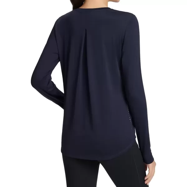 imageBALEAF Womens Long Sleeve Workout Tops Running Athletic Hiking Shirts Tees Quick Dry Loose Fit Pleated Back UPF 50Navy