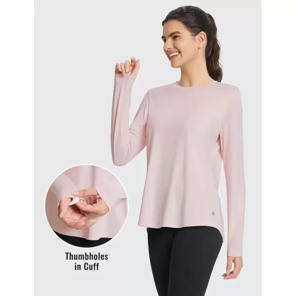 imageBALEAF Womens Long Sleeve Workout Tops Running Athletic Hiking Shirts Tees Quick Dry Loose Fit Pleated Back UPF 50Pink