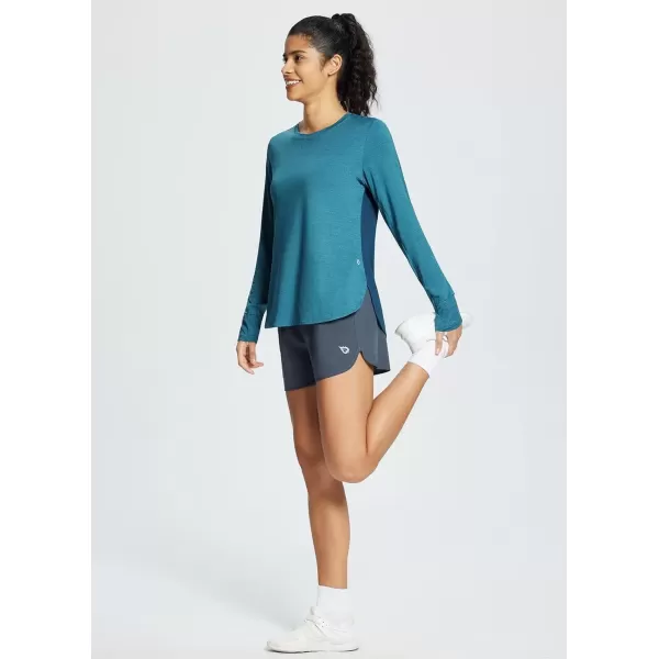 imageBALEAF Womens Long Sleeve Workout Tops Running Athletic Shirts Quick Dry UPF 50 LightweightBlue I