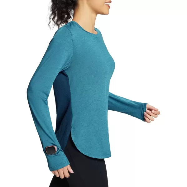 imageBALEAF Womens Long Sleeve Workout Tops Running Athletic Shirts Quick Dry UPF 50 LightweightBlue I