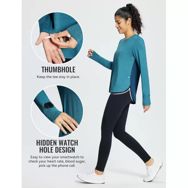 imageBALEAF Womens Long Sleeve Workout Tops Running Athletic Shirts Quick Dry UPF 50 LightweightBlue I