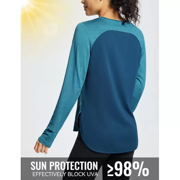 imageBALEAF Womens Long Sleeve Workout Tops Running Athletic Shirts Quick Dry UPF 50 LightweightBlue I