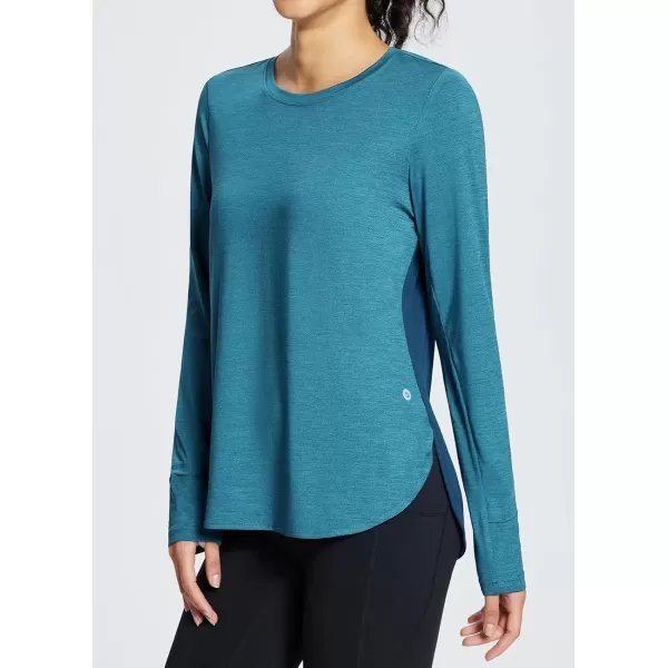 imageBALEAF Womens Long Sleeve Workout Tops Running Athletic Shirts Quick Dry UPF 50 LightweightBlue I