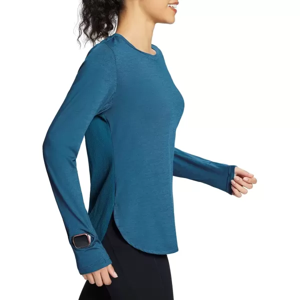 imageBALEAF Womens Long Sleeve Workout Tops Running Athletic Shirts Quick Dry UPF 50 LightweightBlue Ii