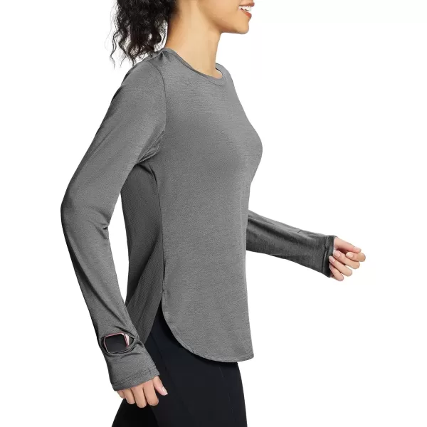 imageBALEAF Womens Long Sleeve Workout Tops Running Athletic Shirts Quick Dry UPF 50 LightweightGrey