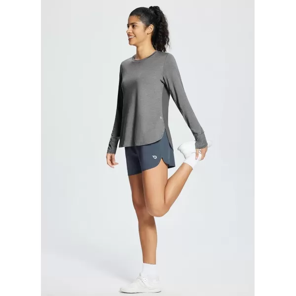 imageBALEAF Womens Long Sleeve Workout Tops Running Athletic Shirts Quick Dry UPF 50 LightweightGrey