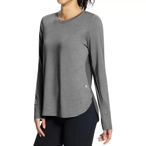 imageBALEAF Womens Long Sleeve Workout Tops Running Athletic Shirts Quick Dry UPF 50 LightweightGrey