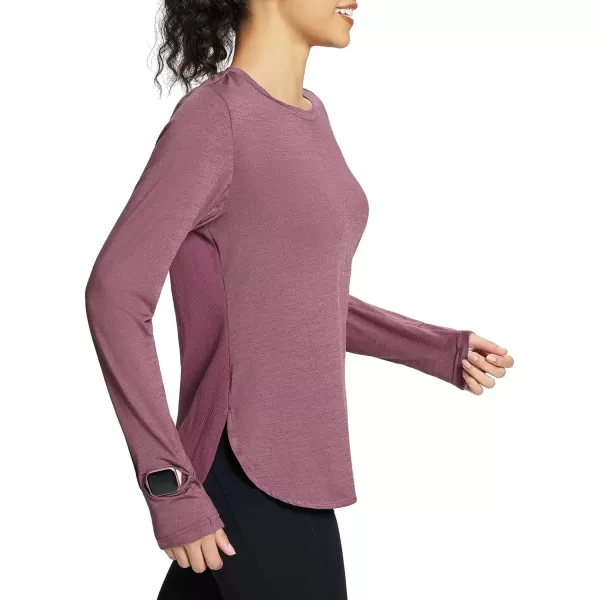 imageBALEAF Womens Long Sleeve Workout Tops Running Athletic Shirts Quick Dry UPF 50 LightweightPurple