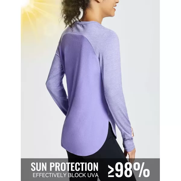 imageBALEAF Womens Long Sleeve Workout Tops Running Athletic Shirts Quick Dry UPF 50 LightweightSunset Purple