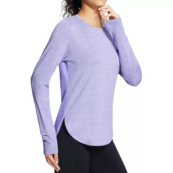 imageBALEAF Womens Long Sleeve Workout Tops Running Athletic Shirts Quick Dry UPF 50 LightweightSunset Purple