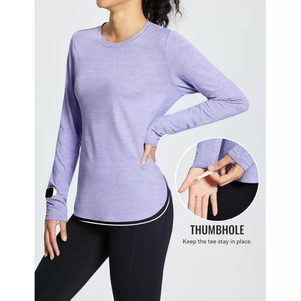 imageBALEAF Womens Long Sleeve Workout Tops Running Athletic Shirts Quick Dry UPF 50 LightweightSunset Purple