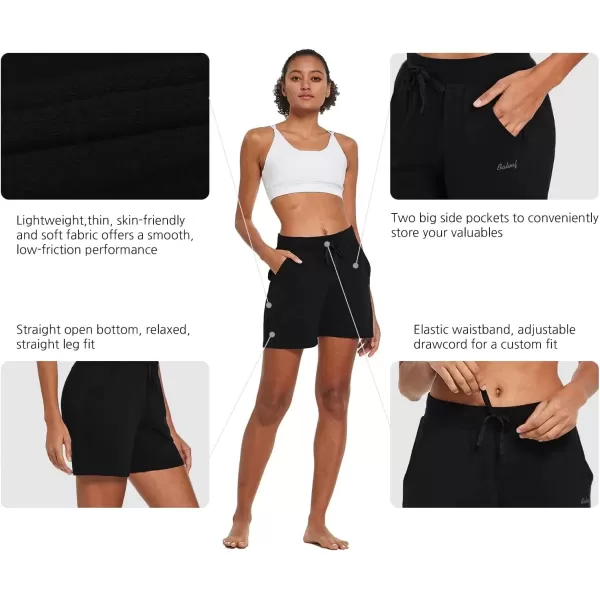 imageBALEAF Womens Lounge Shorts Cotton Sweat Athletic Shorts with Pockets High Waist Summer CasualBlack