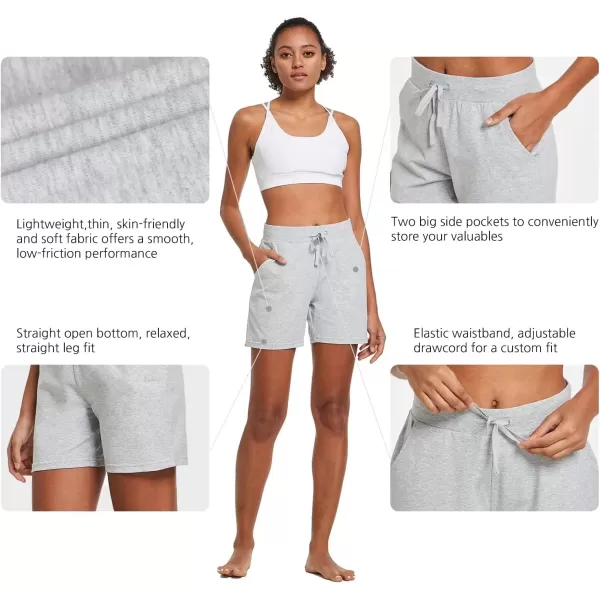 imageBALEAF Womens Lounge Shorts Cotton Sweat Athletic Shorts with Pockets High Waist Summer CasualLight Gray