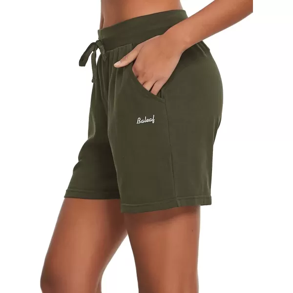 imageBALEAF Womens Lounge Shorts Cotton Sweat Athletic Shorts with Pockets High Waist Summer CasualOlive