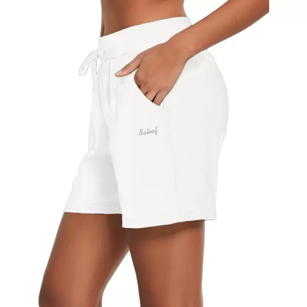 imageBALEAF Womens Lounge Shorts Cotton Sweat Athletic Shorts with Pockets High Waist Summer CasualWhite