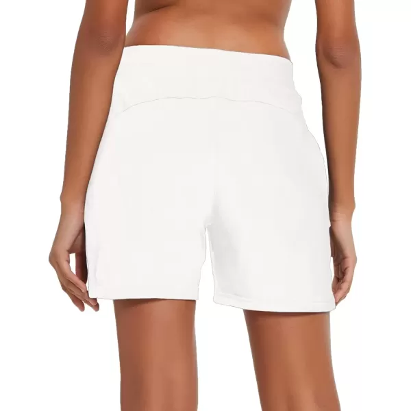 imageBALEAF Womens Lounge Shorts Cotton Sweat Athletic Shorts with Pockets High Waist Summer CasualWhite