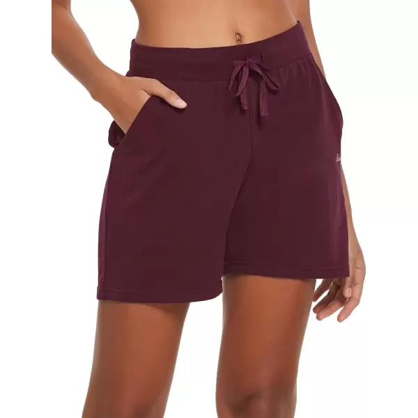 imageBALEAF Womens Lounge Shorts Cotton Sweat Athletic Shorts with Pockets High Waist Summer CasualWine Red