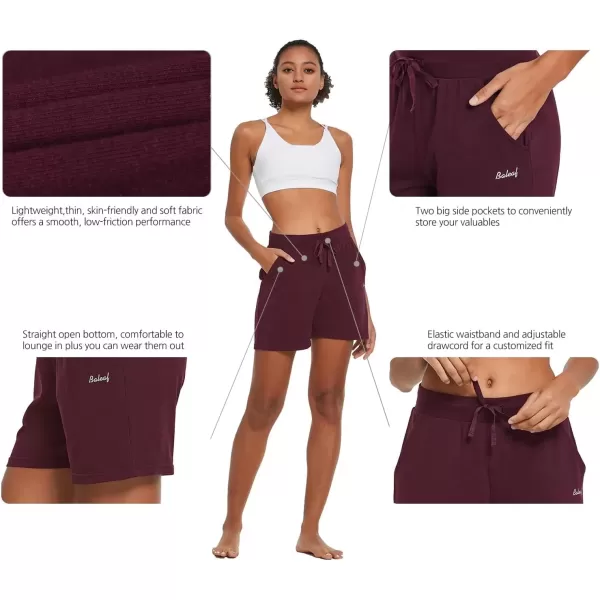 imageBALEAF Womens Lounge Shorts Cotton Sweat Athletic Shorts with Pockets High Waist Summer CasualWine Red