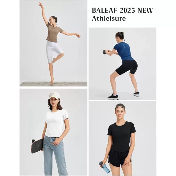 imageBALEAF Womens Short Sleeve Workout Tops Slim Fit Athletic Running Shirts Quick Dry Yoga Gym SportsStar White