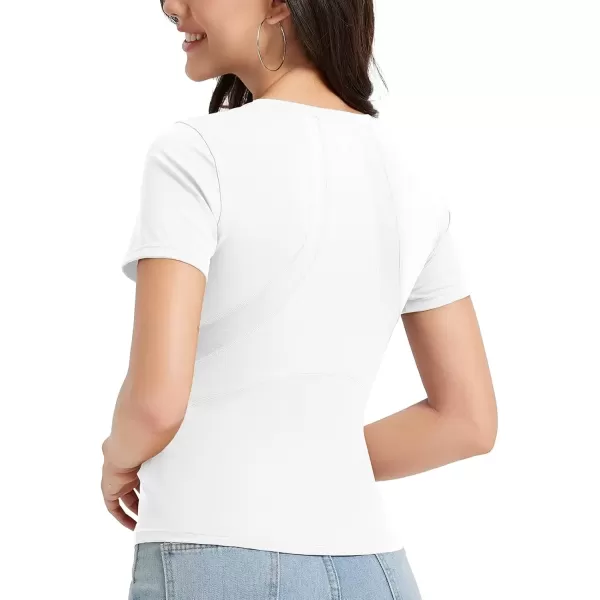 imageBALEAF Womens Short Sleeve Workout Tops Slim Fit Athletic Running Shirts Quick Dry Yoga Gym SportsStar White