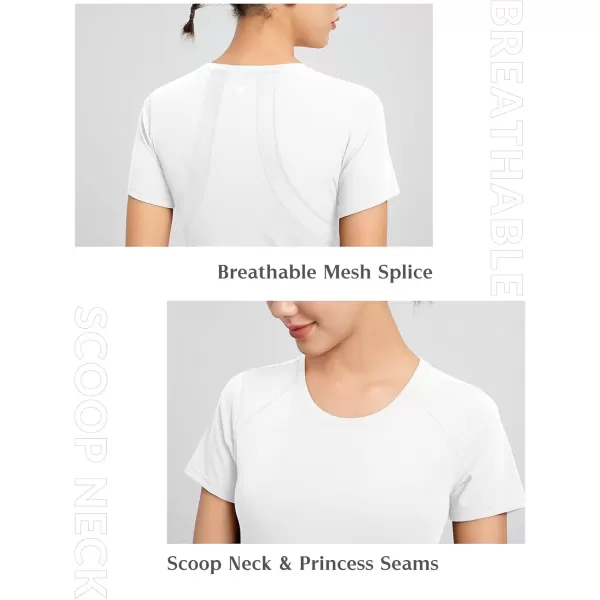 imageBALEAF Womens Short Sleeve Workout Tops Slim Fit Athletic Running Shirts Quick Dry Yoga Gym SportsStar White