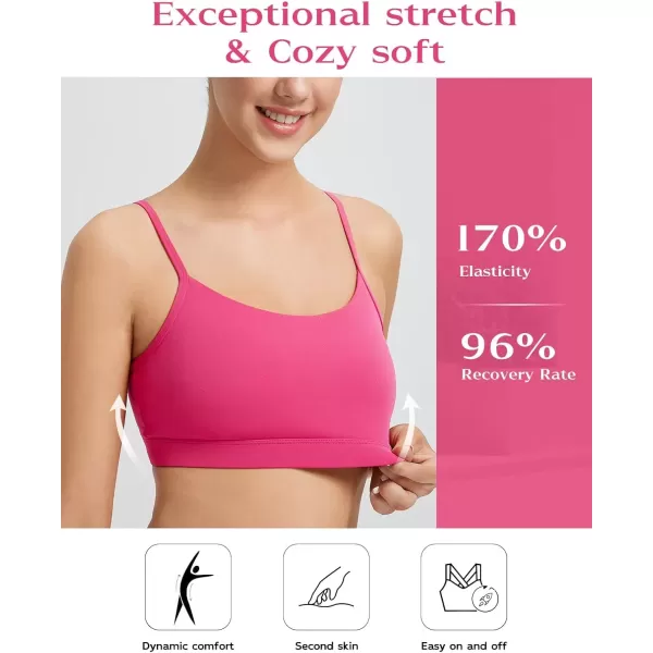 imageBALEAF Womens Sports Bra Adjustable Spaghetti Thin Strap  Scoop Neck Wireless Padded Bra Yoga WorkoutRose Red