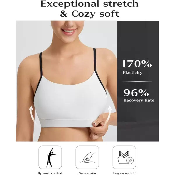 imageBALEAF Womens Sports Bra Adjustable Spaghetti Thin Strap  Scoop Neck Wireless Padded Bra Yoga WorkoutStar White