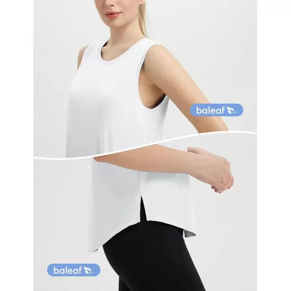 imageBALEAF Womens Workout Tank Tops Sleeveless Loose Fit Athletic Gym Shirts Loose Fit Tennis Running Sports UPF 50Ultra White