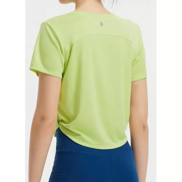 imageBALEAF Womens Workout Tops Short Sleeve Running Athletic Shirts Cropped Side Knotted Quick Dry TShirts UPF 50Lime Green