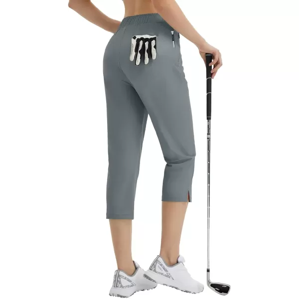 imageBALEAF 20 Golf Capri Womens Pants High Waist Stretchy Lightweight Casual Capris Zipper Pockets Quick Dry UPF 50Dark Gray