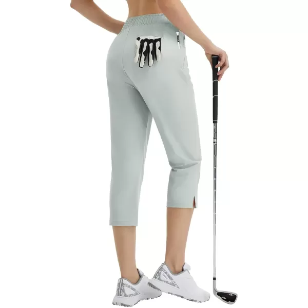 imageBALEAF 20 Golf Capri Womens Pants High Waist Stretchy Lightweight Casual Capris Zipper Pockets Quick Dry UPF 50Light Gray