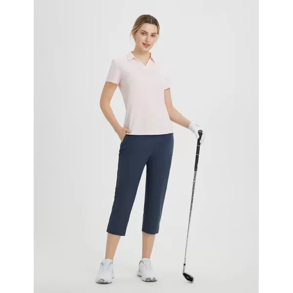 imageBALEAF 20 Golf Capri Womens Pants High Waist Stretchy Lightweight Casual Capris Zipper Pockets Quick Dry UPF 50Navy Blue