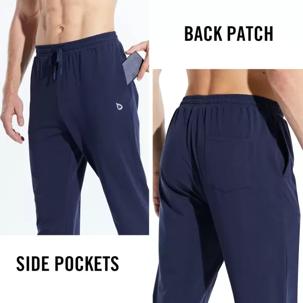 imageBALEAF Mens 27quot Cotton Sweatpants Sports Running Hiking Joggers Pants Lightweight Lounge Pocketed Pajamas 78 LengthAnavy Blue