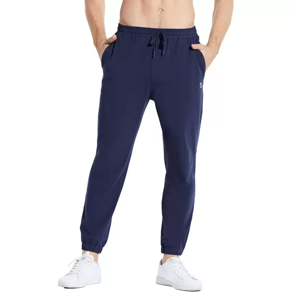 imageBALEAF Mens 27quot Cotton Sweatpants Sports Running Hiking Joggers Pants Lightweight Lounge Pocketed Pajamas 78 LengthAnavy Blue