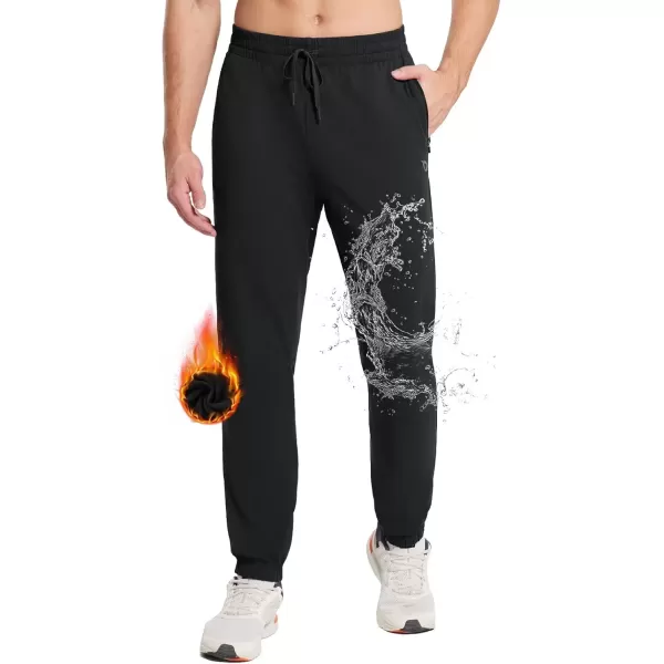 imageBALEAF Mens Fleece Lined Joggers Winter Athletic Sweatpants Thermal Hiking Workout Running Pants with Zipper PocketsBlack