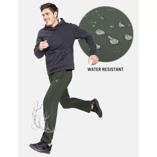 imageBALEAF Mens Fleece Lined Water Resistant Pants Winter Thermal Sweatpants with Zipper Pockets Warm Open BottomGreen