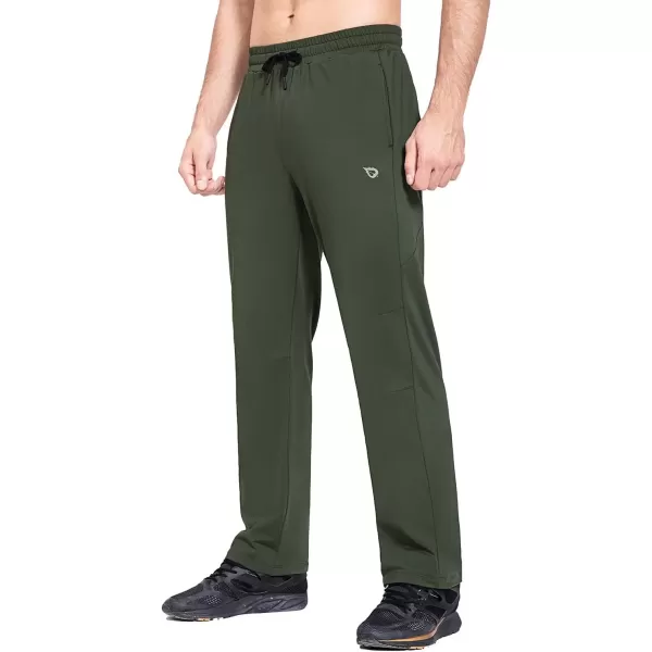 imageBALEAF Mens Fleece Lined Water Resistant Pants Winter Thermal Sweatpants with Zipper Pockets Warm Open BottomGreen