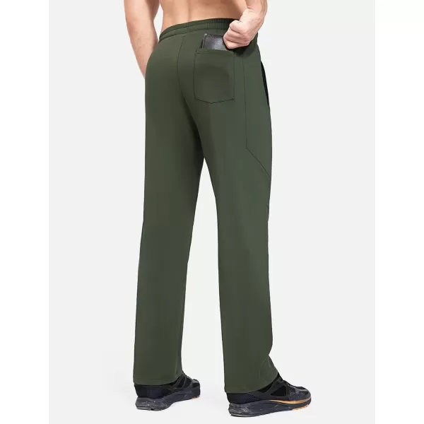 imageBALEAF Mens Fleece Lined Water Resistant Pants Winter Thermal Sweatpants with Zipper Pockets Warm Open BottomGreen