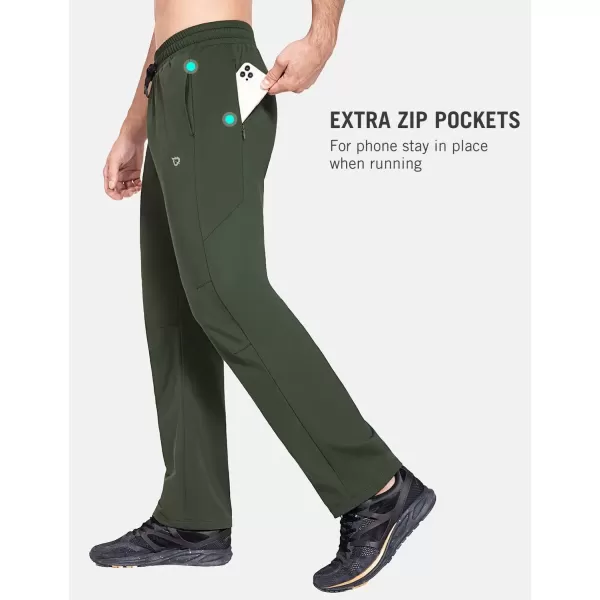 imageBALEAF Mens Fleece Lined Water Resistant Pants Winter Thermal Sweatpants with Zipper Pockets Warm Open BottomGreen