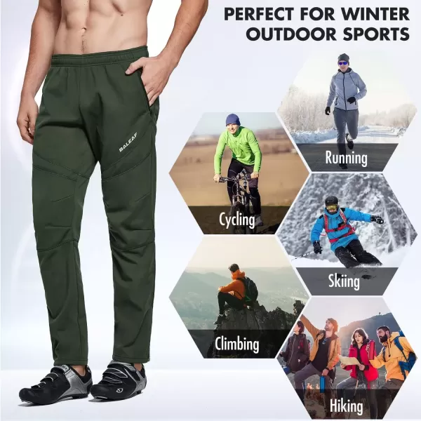 imageBALEAF Mens Fleece Pants Winter Cycling Pants Mountain Bike Clothing Thermal Cold Weather Running GearA01green