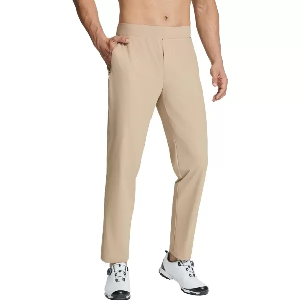 imageBALEAF Mens Golf Pants Stretch Relaxed Fit 30quot Sweatpants with Zipper Pockets Work Casual AthleticEkhaki