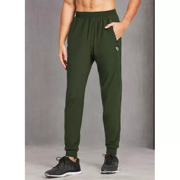 imageBALEAF Mens Joggers Pants Athletic Workout Track Running Gym Lightweight Quick Dry Tapered Jogger Zipper PocketsClassicarmy Green