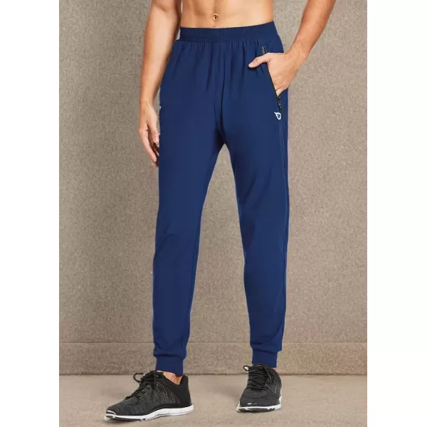 imageBALEAF Mens Joggers Pants Athletic Workout Track Running Gym Lightweight Quick Dry Tapered Jogger Zipper PocketsClassicnavy