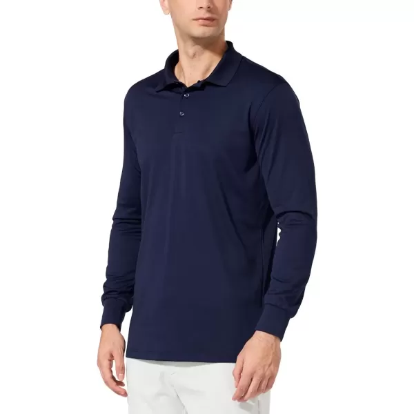 imageBALEAF Mens Long Sleeve Golf Polo Shirt UPF 50 Quick Dry 3 Button Casual Work Outdoor Lightweight Performance Shirts01navy