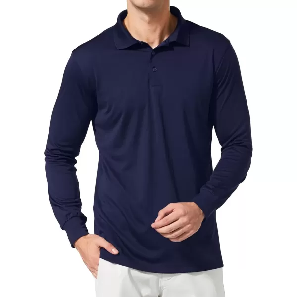 imageBALEAF Mens Long Sleeve Golf Polo Shirt UPF 50 Quick Dry 3 Button Casual Work Outdoor Lightweight Performance Shirts01navy