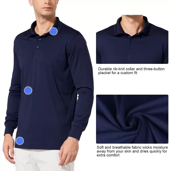 imageBALEAF Mens Long Sleeve Golf Polo Shirt UPF 50 Quick Dry 3 Button Casual Work Outdoor Lightweight Performance Shirts01navy
