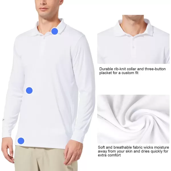 imageBALEAF Mens Long Sleeve Golf Polo Shirt UPF 50 Quick Dry 3 Button Casual Work Outdoor Lightweight Performance Shirts02white