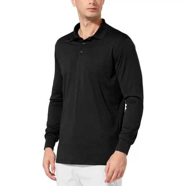 imageBALEAF Mens Long Sleeve Golf Polo Shirt UPF 50 Quick Dry 3 Button Casual Work Outdoor Lightweight Performance Shirts03black