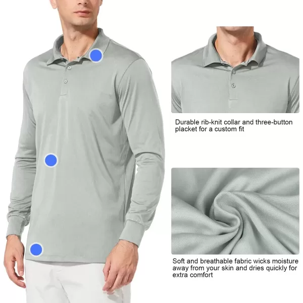 imageBALEAF Mens Long Sleeve Golf Polo Shirt UPF 50 Quick Dry 3 Button Casual Work Outdoor Lightweight Performance Shirts05light Gray